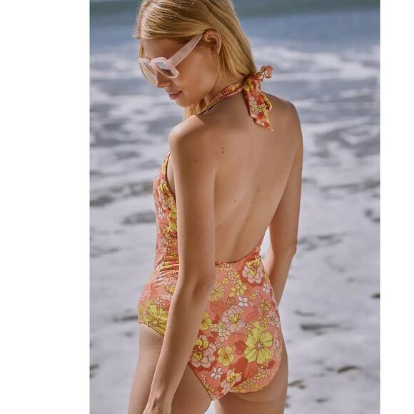 New Anthropologie Sanctuary Reversible Halter One-Piece Swimsuit $125 Floral S - Picture 2 of 3